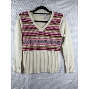 Jordache‎ Juniors XL Fair Isle Knit Sweater – Long Sleeve V-Neck Y2K